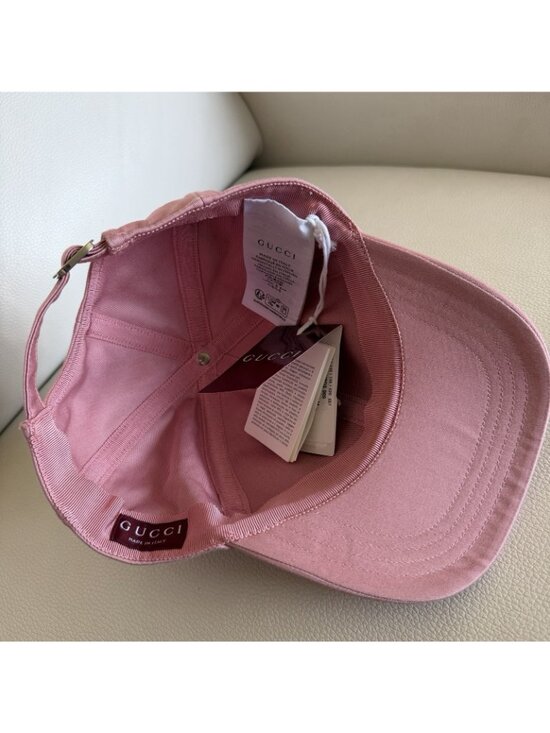 NWT GUCCI HAT BASEBALL CAP PINK COTTON w LOGO EMBROIDERY UNISEX sz M main image 9